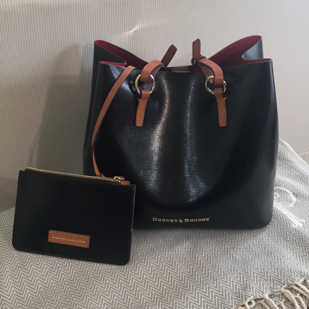 Dooney and Burke Black and Tan trines leather bag